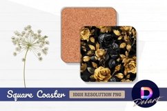 Golden and black roses floral pattern Square Coaster PNG Product Image 1