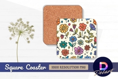 Floral pattern with colorful flowers Square Coaster PNG Product Image 1