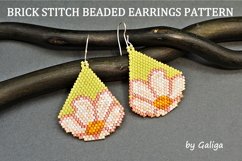 Beaded earrings pattern Pink Flower on Chartreuse Ornament Product Image 1