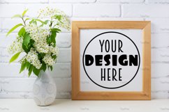 Square wooden picture frame mockup with bird cherry bouquet Product Image 2