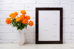 Black brown poster frame mockup with orange globeflowers Product Image 2