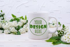 White coffee mug mockup with viburnum flowers Product Image 1