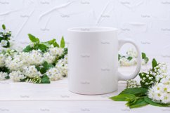 White coffee mug mockup with viburnum flowers Product Image 2