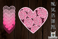 3d layered papercut Peony Heart svg, Valentine&#039;s day SVG Product Image 1