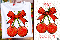 Gold Glitter Patterned Christmas Ornament Cherries PNG Product Image 1