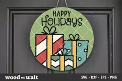 Happy Holidays SVG | Round Christmas Door Sign Product Image 1