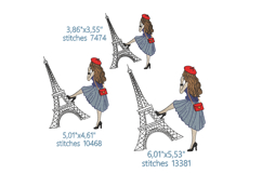 Paris Girl Machine Embroidery Design, Eiffel Tower Product Image 2