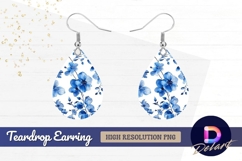 Blue watercolor flowers Teardrop Earring PNG Product Image 1