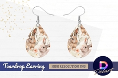 Watercolor bunnies with floral Teardrop Earring PNG Product Image 1