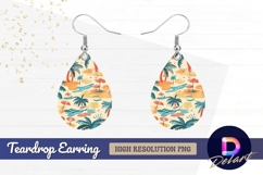 Tropical beach scene with palm trees Teardrop Earring PNG Product Image 1