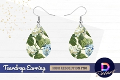 Hydrangea blooms with lush green leaves Teardrop Earring PNG Product Image 1