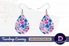 Pink and blue watercolor floral pattern Teardrop Earring PNG Product Image 1