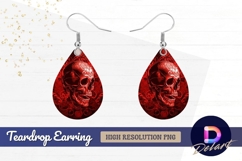 Red skull with floral ornament Teardrop Earring PNG Product Image 1
