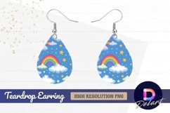 Rainbows clouds and stars whimsical Teardrop Earring PNG Product Image 1