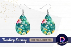 Floral watercolor painting with pink Teardrop Earring PNG Product Image 1