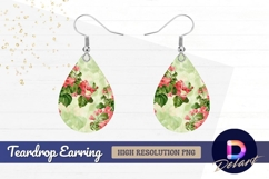 Pink flower and green leaves Teardrop Earring PNG Product Image 1