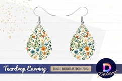 Floral pattern with watercolor flowers Teardrop Earring PNG Product Image 1