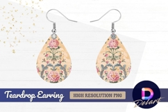 Vintage rose pattern delicate floral Teardrop Earring PNG Product Image 1
