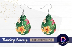 Tropical hibiscus flowers and monstera Teardrop Earring PNG Product Image 1