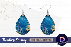 Papercut underwater sea life Teardrop Earring PNG Product Image 1