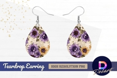 Purple and yellow sunflower floral Teardrop Earring PNG Product Image 1
