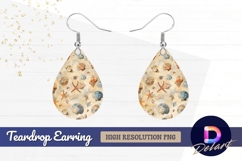 Seashells and starfish ocean Teardrop Earring PNG Product Image 1
