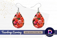 Red and pink rose flower pattern Teardrop Earring PNG Product Image 1