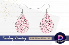 Pink cherry blossom seamless pattern Teardrop Earring PNG Product Image 1