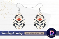 Stylized floral pattern in red blue beige Teardrop Earring P Product Image 1