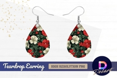 Red and white floral pattern on black Teardrop Earring PNG Product Image 1