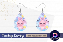 Cute rabbits stars pastel sky Teardrop Earring PNG Product Image 1