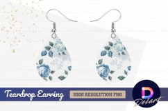 Blue roses floral pattern delicate Teardrop Earring PNG Product Image 1