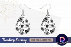 Monochrome floral watercolor pattern Teardrop Earring PNG Product Image 1