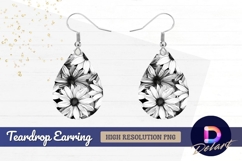 Black and white daisy floral pattern Teardrop Earring PNG Product Image 1