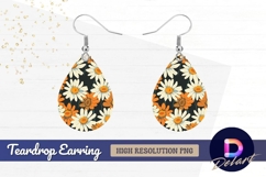 Floral pattern with daisies in orange Teardrop Earring PNG Product Image 1
