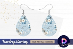 Delicate watercolor floral pattern blue Teardrop Earring PNG Product Image 1