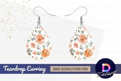 Watercolor floral pattern peach orange flowers Teardrop Earr Product Image 1
