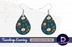 Dark teal floral pattern with orange Teardrop Earring PNG Product Image 1