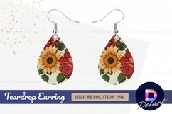 Sunflower and roses seamless floral Teardrop Earring PNG Product Image 1