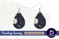 Floral pattern poinsettias berries Teardrop Earring PNG Product Image 1