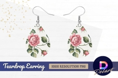 Pink roses and buds floral background Teardrop Earring PNG Product Image 1