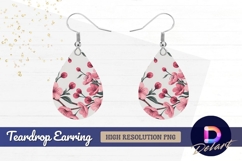Pink cherry blossom floral pattern Teardrop Earring PNG Product Image 1