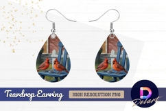Two cardinal birds on a blue chair Teardrop Earring PNG Product Image 1