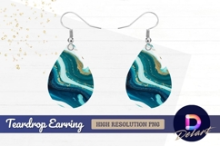 Abstract teal and gold fluid art Teardrop Earring PNG Product Image 1