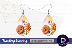 Watercolor sunflowers and flowers Teardrop Earring PNG Product Image 1