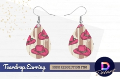 Pink cowboy hats pattern on wood Teardrop Earring PNG Product Image 1