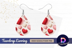 Red white pink heart pattern Teardrop Earring PNG Product Image 1