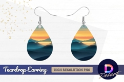 Blue mountain landscape at sunset Teardrop Earring PNG Product Image 1