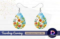 Watercolor flower garden with sky Teardrop Earring PNG Product Image 1