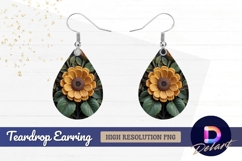Carved yellow flowers and green Teardrop Earring PNG Product Image 1